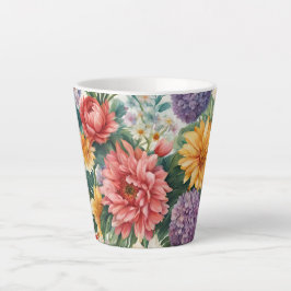 Taza De Café Latte Flores de colores en el jardín de verano asombroso