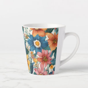 Taza De Café Latte Flores de colores veraniegos increíbles y dulces