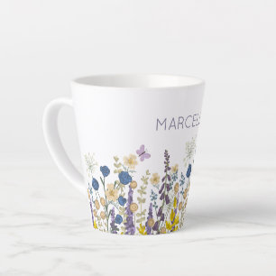 Taza De Café Latte Flores de colores y mariposas nombre personalizado
