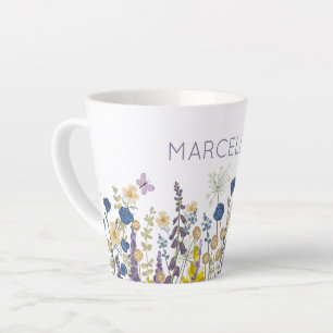 Taza De Café Latte Flores de colores y mariposas nombre personalizado