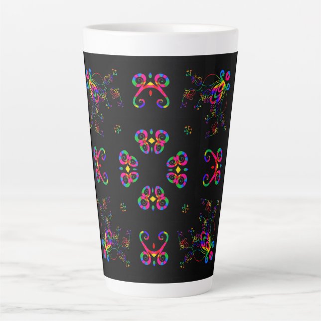 Taza De Café Latte Flores de Fiesta Bailando (Anverso)