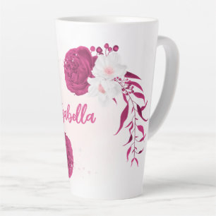 Taza De Café Latte flores de fucsia botánico