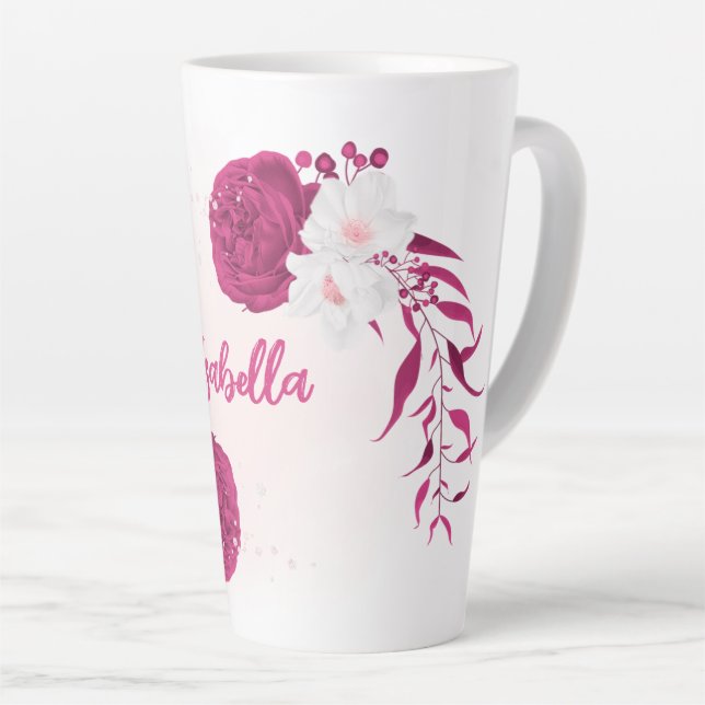 Taza De Café Latte flores de fucsia botánico  (Ángulo derecho)