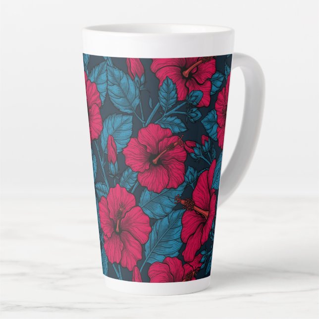 Taza De Café Latte Flores de hibiscos rojos (Ángulo derecho)