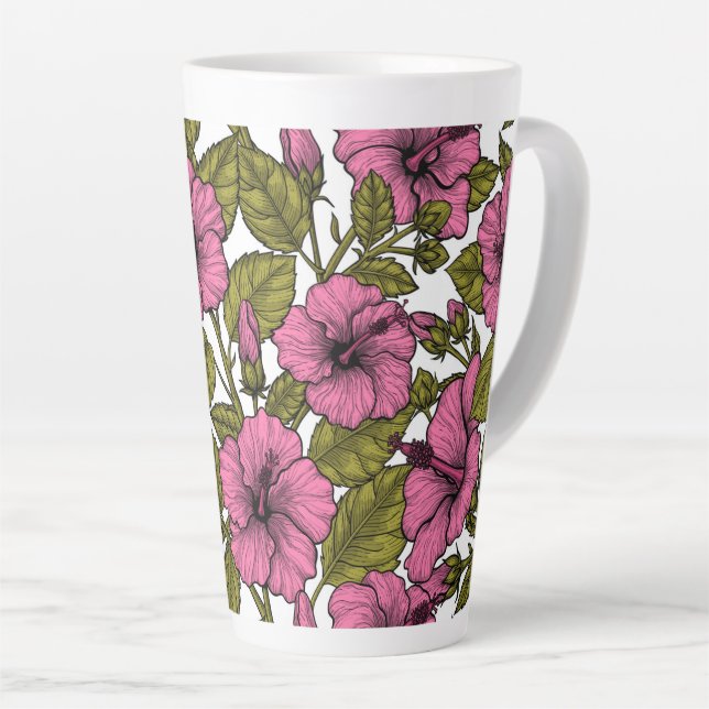 Taza De Café Latte Flores de hibiscos rosas (Ángulo derecho)