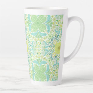 Taza De Café Latte Flores de jardín retro en verde y amarillo