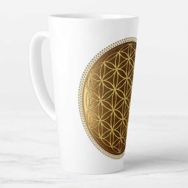 Taza De Café Latte FLORES DE LA VIDA - Geometría Sagrada Medaillon 1 (Ángulo izquierdo)