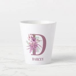 Taza De Café Latte Flores de lavanda y lámina inicial floral monogram