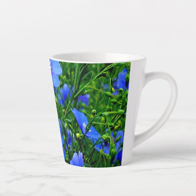 Taza De Café Latte Flores de lino azul (Derecha)