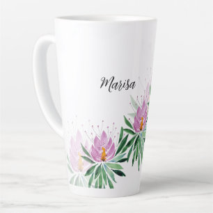 Taza De Café Latte Flores de Loto Florecen Lila Violeta Acuarela