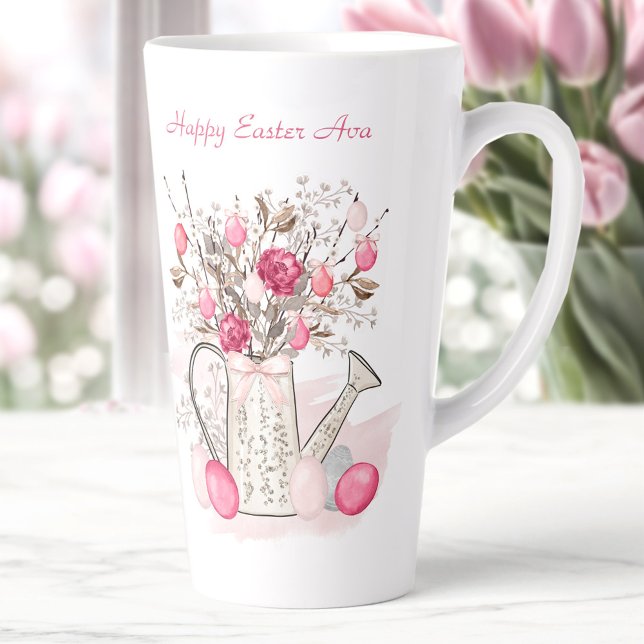 Taza De Café Latte Flores de manantial acuático Easter Personalizado (Watercolor Spring flowers Easter Personalized Latte Mug)