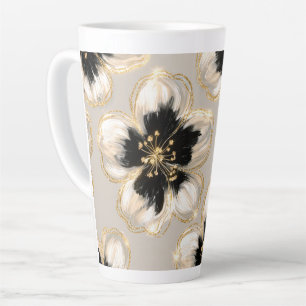 Taza De Café Latte Flores de oro marfil negro crema
