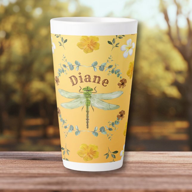 Taza De Café Latte Flores de oro, verdes y amarillas (Subido por el creador)