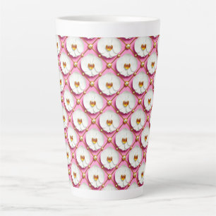 Taza De Café Latte Flores de orquídea blancas sobre fondo rosa con do