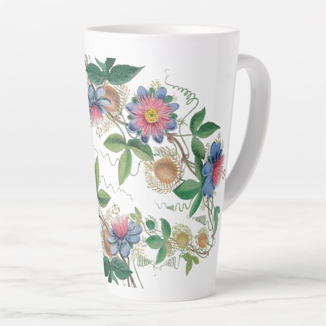 Taza De Café Latte Flores de pasión de cosecha botánica lata (Ángulo derecho)