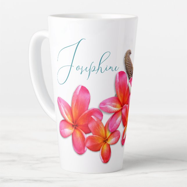 Taza De Café Latte Flores de plumeria estelar personalizadas (Ángulo izquierdo)