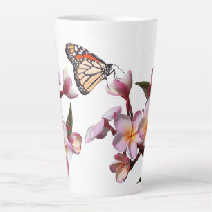 Taza De Café Latte Flores de Plumeria Monarca Mariposa Latte Mug