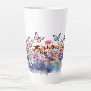 Taza De Café Latte Flores de pradera silvestre con nombres editables