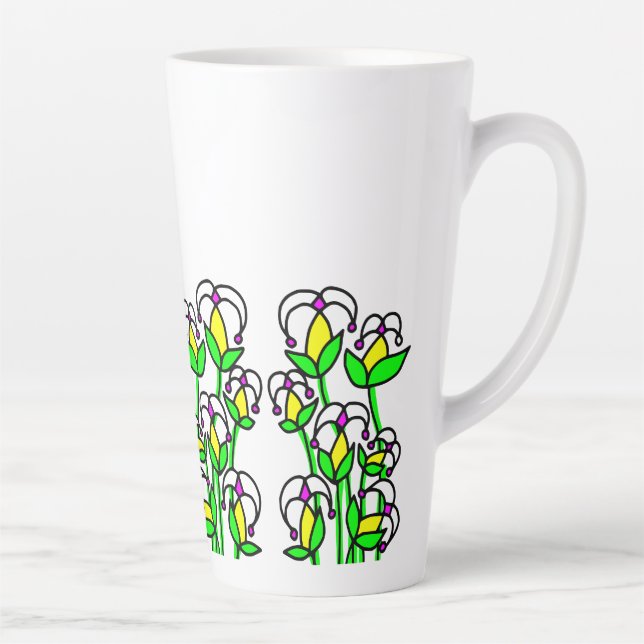 Taza De Café Latte Flores de primavera caprichosas 41 (Derecha)
