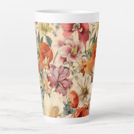 Taza De Café Latte Flores de primavera en flor con mariposas