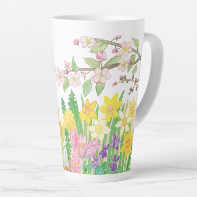 Taza De Café Latte Flores de primavera que desatan alegría (Ángulo derecho)