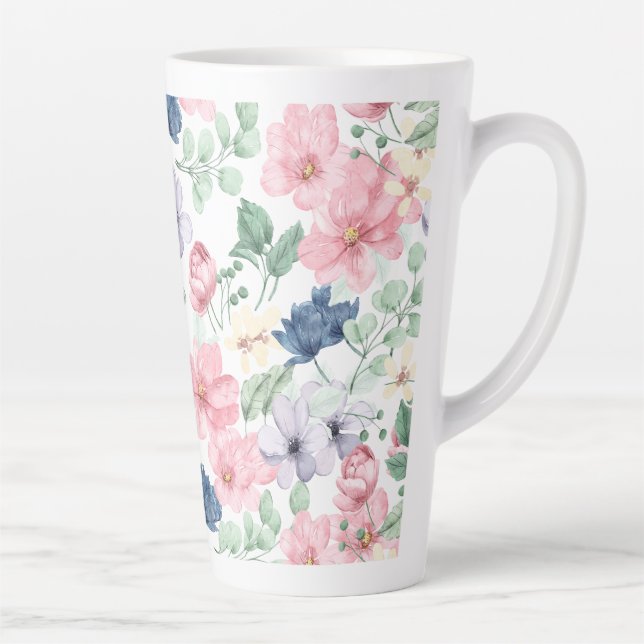 Taza De Café Latte Flores de primavera y patrón de hojas (Derecha)