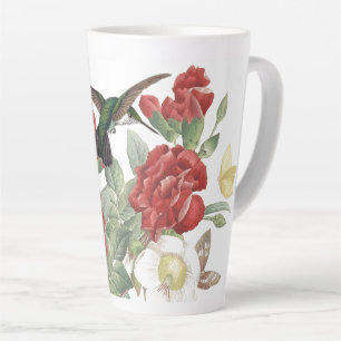 Taza De Café Latte Flores de rosa roja mariposa de pájaros Hummingbi