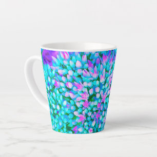 Taza De Café Latte Flores de Sedum Suculentas Azul y Rosa Caliente De
