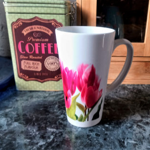 Taza De Café Latte Flores de Tulipán Rosa Temporada de Primavera 