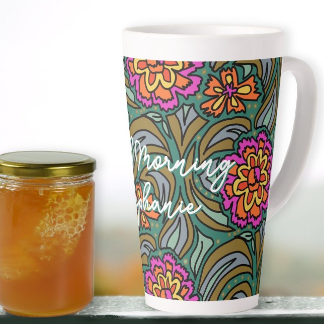 Taza De Café Latte Flores Divertidas Buenos Días Personal (Subido por el creador)
