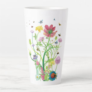 Taza De Café Latte Flores en Flor para Abejas Silvestres y Abejorros