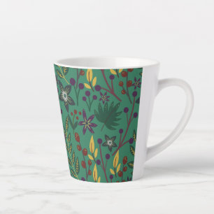 Taza De Café Latte Flores florales sin costura de fondo verde