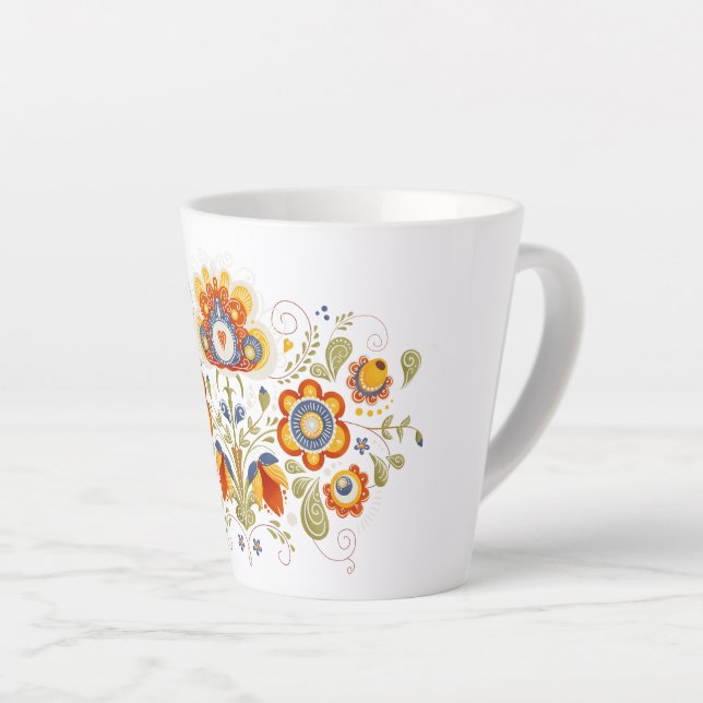 Taza De Café Latte Flores folclóricas eslavas simples (Ángulo derecho)