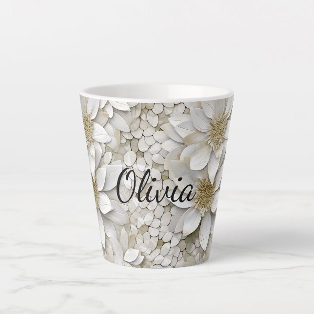 Taza De Café Latte Flores Gold White Lotus personalizadas (Anverso)