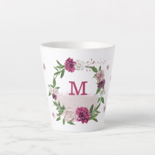Taza De Café Latte flores malva rosadas vegetación