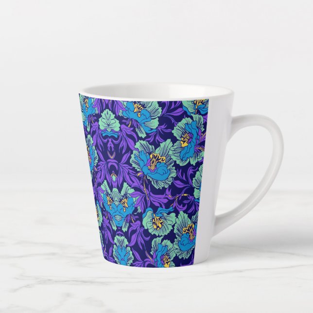 Taza De Café Latte Flores moradas y azules William Morris (Derecha)