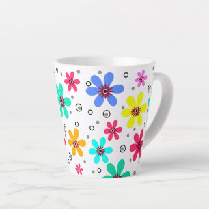 Taza De Café Latte Flores multicolores margaritas fondo retro verano