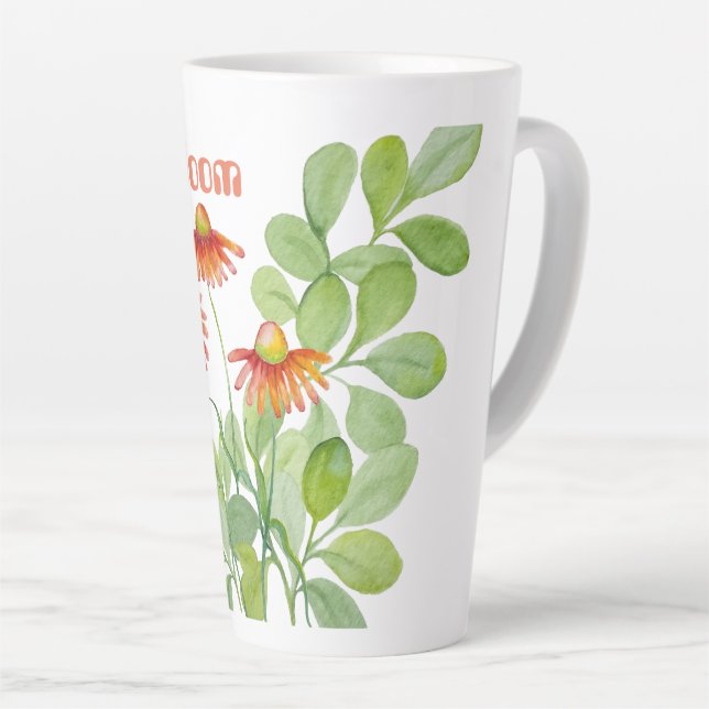 Taza De Café Latte Flores naranjas acuarelas (Ángulo derecho)