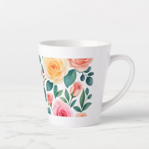Taza De Café Latte Flores Pastel Diseño Floral Botánico Vintage Suave