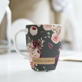 Taza De Café Latte Flores pasteles modernas y regalo personalizado de
