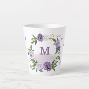 Taza De Café Latte flores púrpura de bonito