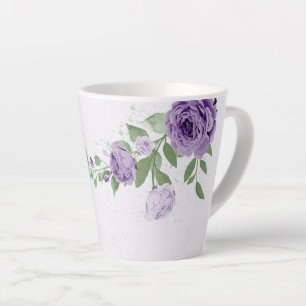 Taza De Café Latte flores púrpura románticas vegetación