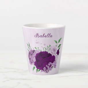 Taza De Café Latte Flores púrpura románticas vegetación 