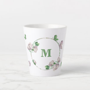 Taza De Café Latte flores púrpura vegetación mariposas