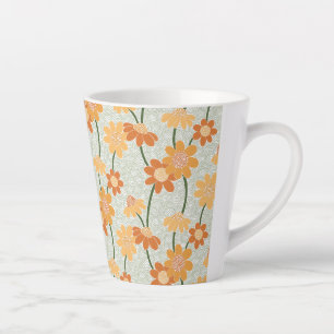 Taza De Café Latte Flores retro de los años 70 apagadas