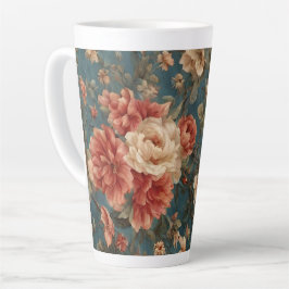 Taza De Café Latte Flores rojas de coral exquisito blanco y exuberant