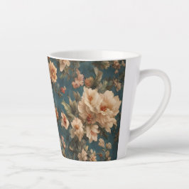 Taza De Café Latte Flores rojas de coral exquisito blanco y exuberant