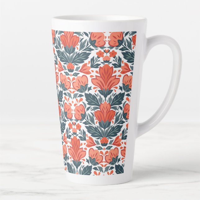 Taza De Café Latte Flores rojas decorativas (Derecha)