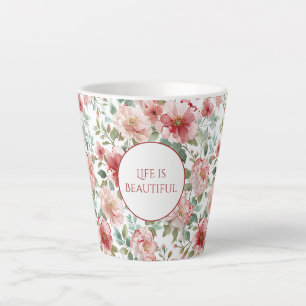 Taza De Café Latte Flores Rojas Rosadas Cotización Personalizada