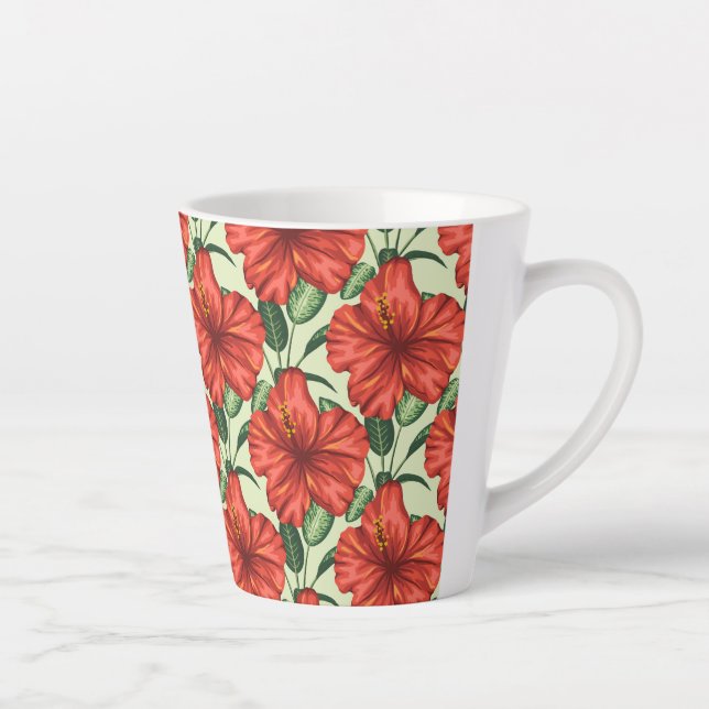 Taza De Café Latte Flores rojas trópicas sin costura (Derecha)